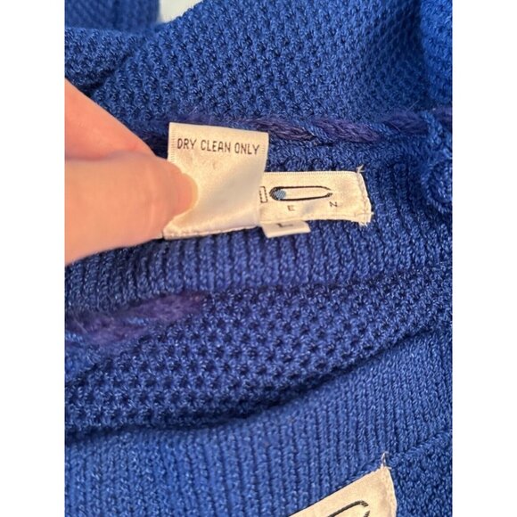 Vintage Epic Steven Womens Top Skirt Suit Large Cobalt Blue Wool Beaded 80s - Picture 10 of 14